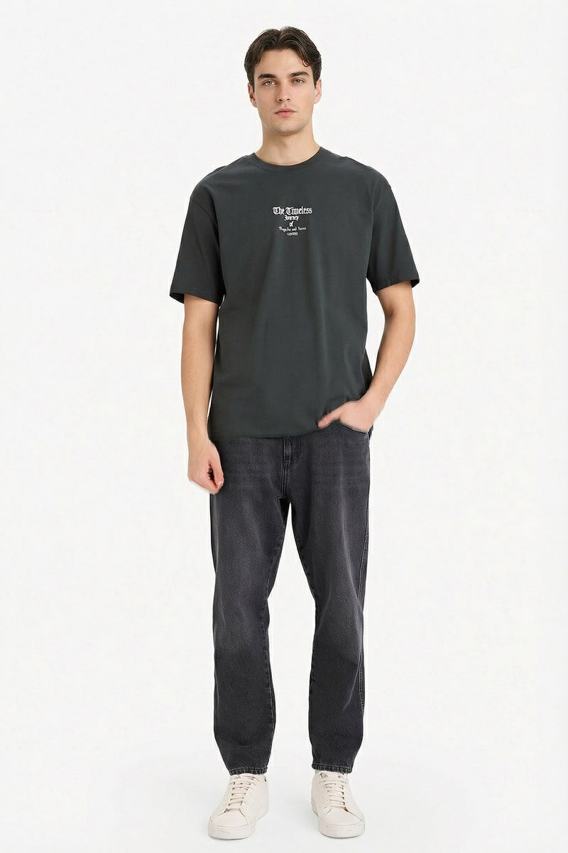 DeFacto Grey Man Boxy Fit Crew Neck Short Sleeve T-Shirt Casual - Image 2